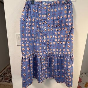 Autumn Adeigbo Light Blue Floral Button-Front Midi Skirt